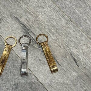 Marc Jacobs Leather Logo Embossed Keychain Keyring Silver